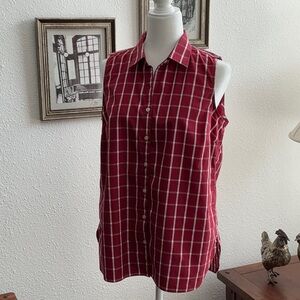 Lands' End Red Plaid Sleeveless Blouse